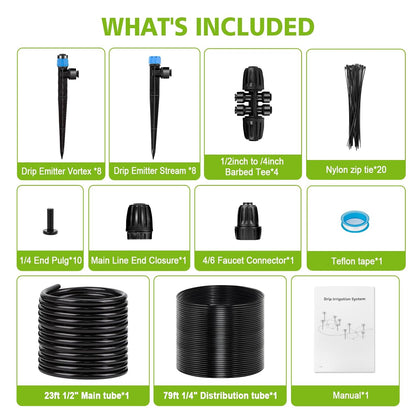 230FT New Quick-Connect Drip Irrigation System Kit, Automatic Garden Watering Misting System for Greenhouse, Yard, Lawn, Plant with 1/2 inch Hose 1/4 inch Distribution Tubing and Accessories
