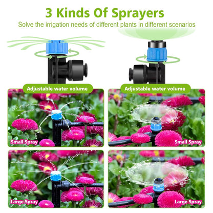 230FT New Quick-Connect Drip Irrigation System Kit, Automatic Garden Watering Misting System for Greenhouse, Yard, Lawn, Plant with 1/2 inch Hose 1/4 inch Distribution Tubing and Accessories