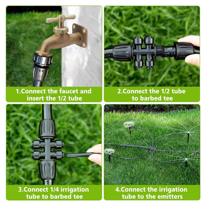230FT New Quick-Connect Drip Irrigation System Kit, Automatic Garden Watering Misting System for Greenhouse, Yard, Lawn, Plant with 1/2 inch Hose 1/4 inch Distribution Tubing and Accessories