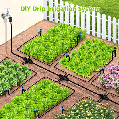 230FT New Quick-Connect Drip Irrigation System Kit, Automatic Garden Watering Misting System for Greenhouse, Yard, Lawn, Plant with 1/2 inch Hose 1/4 inch Distribution Tubing and Accessories