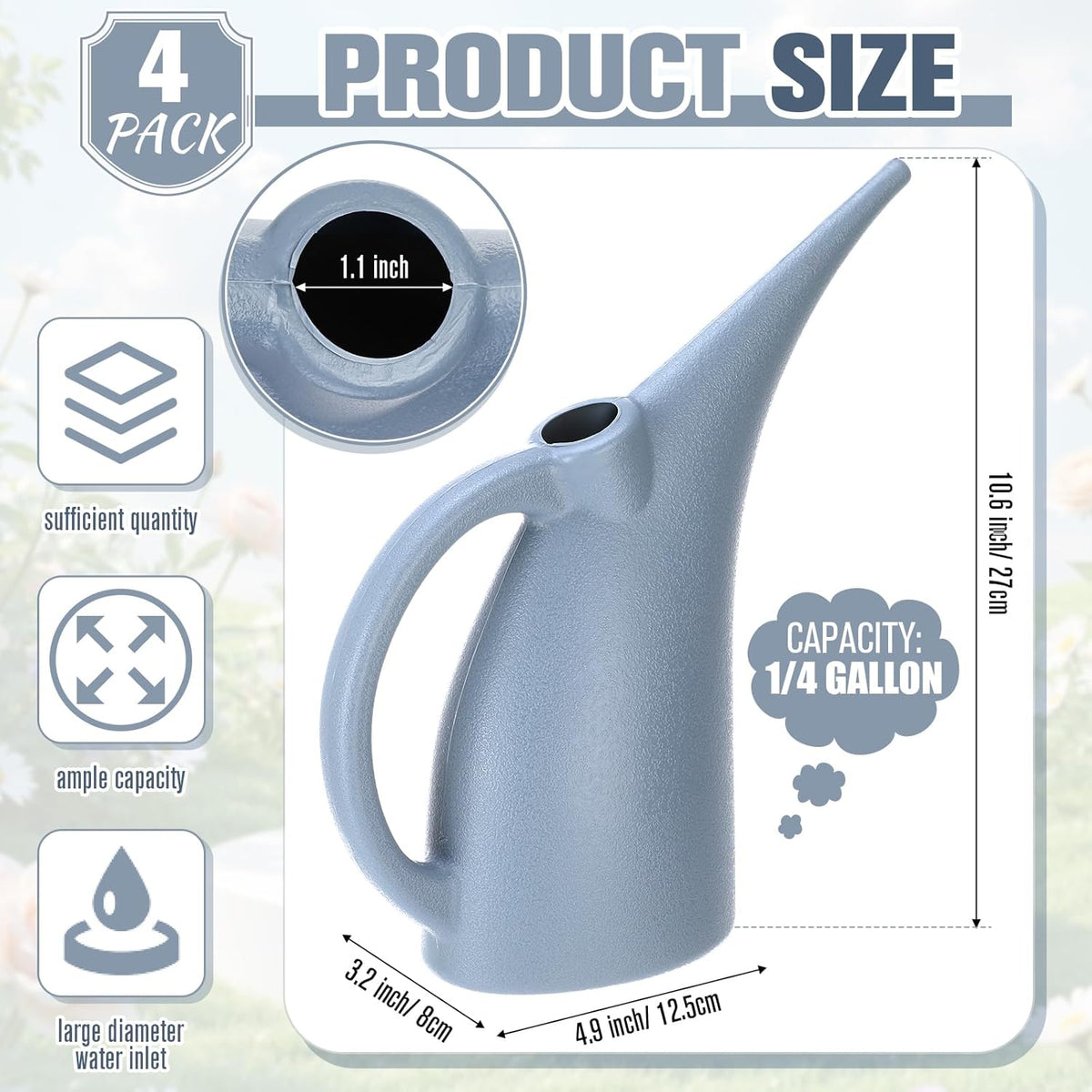 4 Pack Small Indoor Watering Plant Can 1/4 Gallon Plastic Long Spout Indoor Outdoor Plant Watering Cans Bulk Pot, Precise Pour for Houseplants Succulents Garden Office Decor