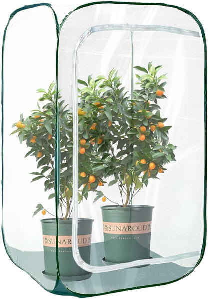 Plant Mini Greenhouse Pop Up Greenhouse Covers, Transparent Freeze Protection PVC Tent with Roll-up Zipper Entry Doors for Indoor and Outdoor Gardens Protecting Plant from Cold Frost (PVC, 39x39x39in)