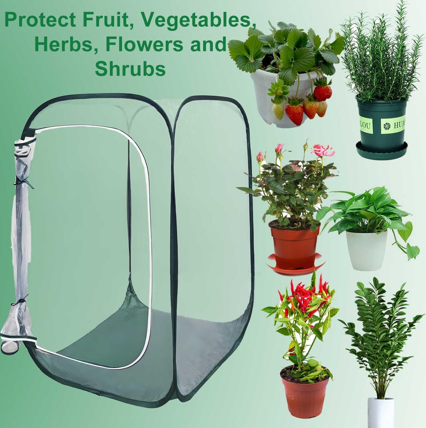 Plant Mini Greenhouse Pop Up Greenhouse Covers, Transparent Freeze Protection PVC Tent with Roll-up Zipper Entry Doors for Indoor and Outdoor Gardens Protecting Plant from Cold Frost (PVC, 39x39x39in)