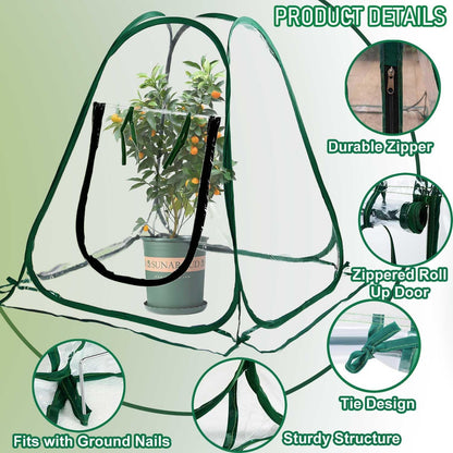 Plant Mini Greenhouse Pop Up Greenhouse Covers, Transparent Freeze Protection PVC Tent with Roll-up Zipper Entry Doors for Indoor and Outdoor Gardens Protecting Plant from Cold Frost (PVC, 39x39x39in)