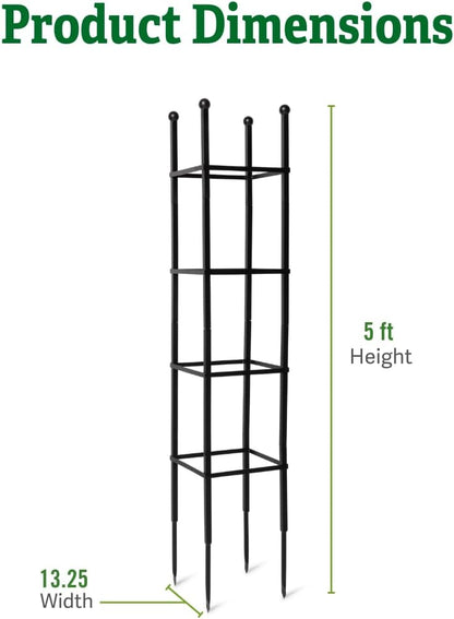 Essex Square Obelisk, 5 Feet Tall Large Steel Tower Trellis for Garden | Perfect for Climbing Plants & Vining Flowers - Black