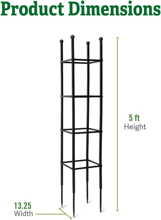 Essex Square Obelisk, 5 Feet Tall Large Steel Tower Trellis for Garden | Perfect for Climbing Plants & Vining Flowers - Black