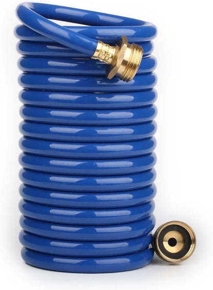 15FT Blue EVA Coil Garden Hose with Metal Fittings