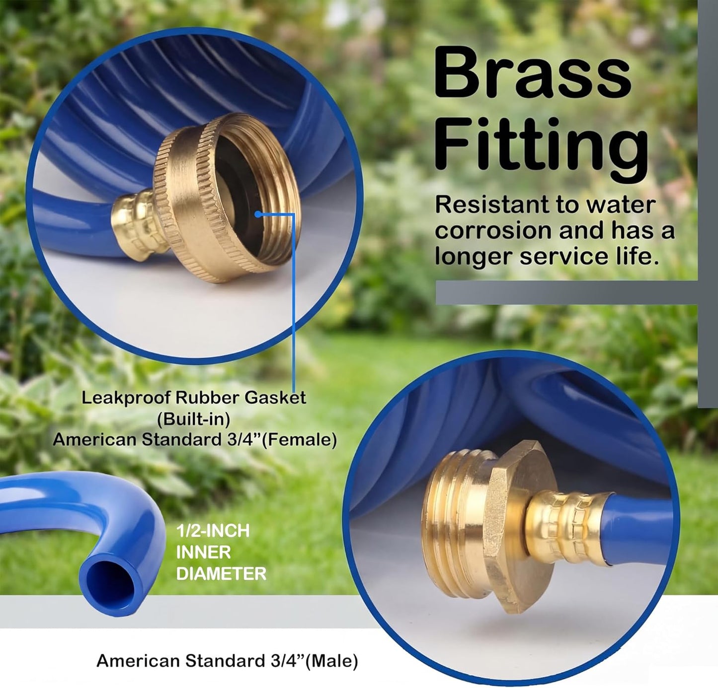 15FT Blue EVA Coil Garden Hose with Metal Fittings