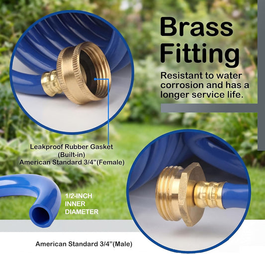 15FT Blue EVA Coil Garden Hose with Metal Fittings