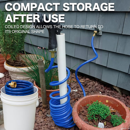 15FT Blue EVA Coil Garden Hose with Metal Fittings