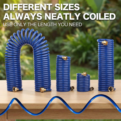 15FT Blue EVA Coil Garden Hose with Metal Fittings