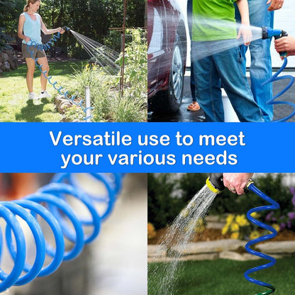 15FT Blue EVA Coil Garden Hose with Metal Fittings