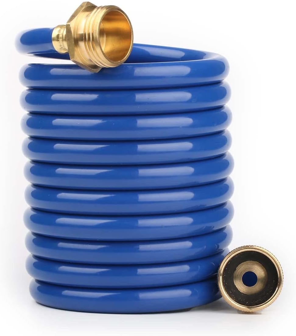 15FT Blue EVA Coil Garden Hose with Metal Fittings
