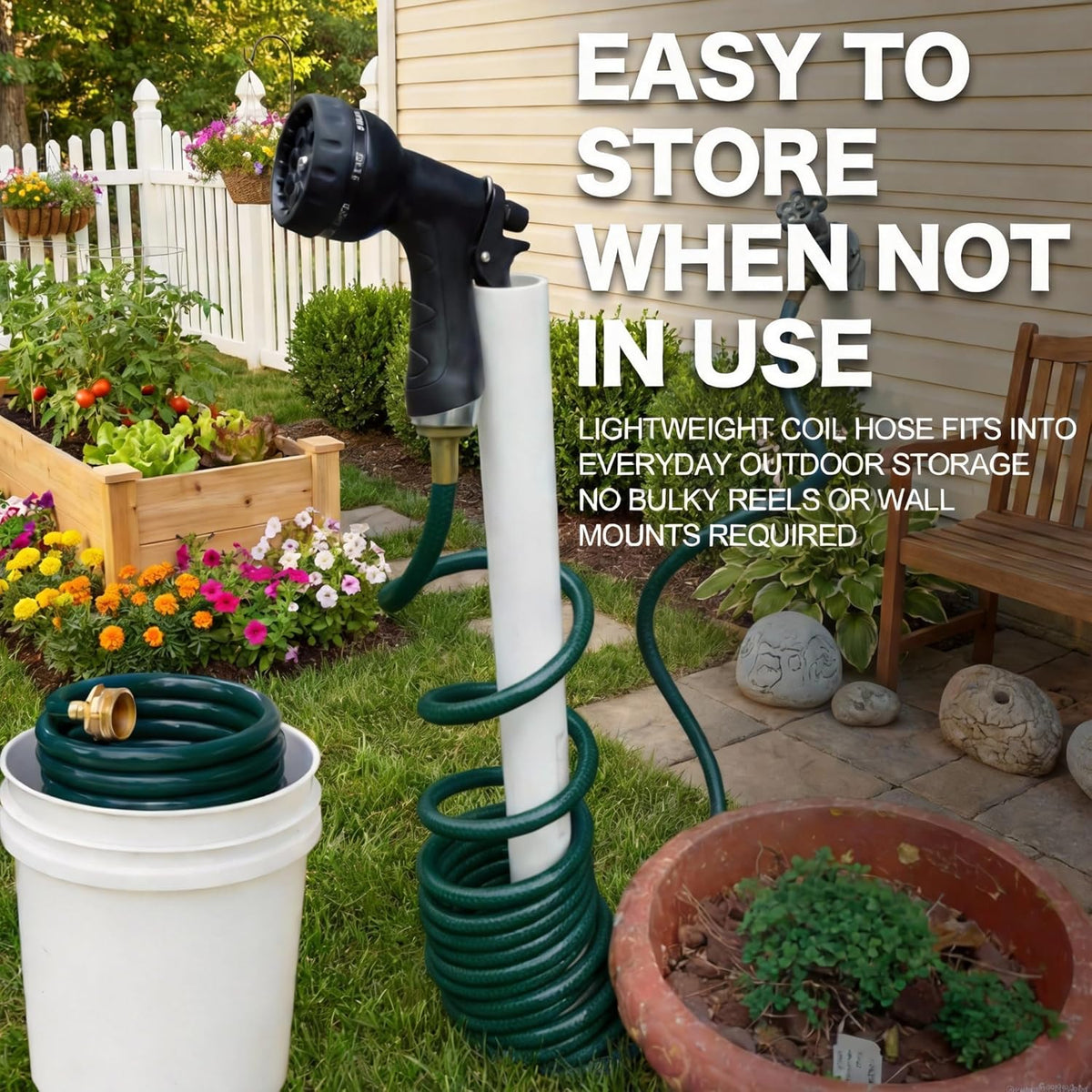 15FT Blue EVA Coil Garden Hose with Metal Fittings
