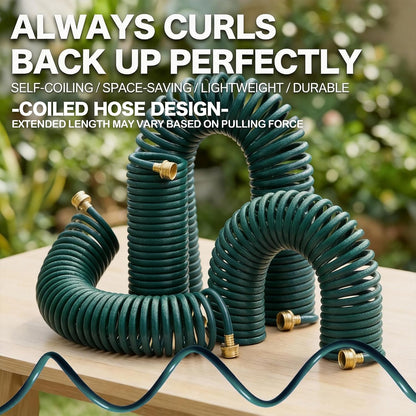15FT Blue EVA Coil Garden Hose with Metal Fittings