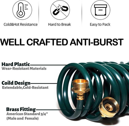 15FT Blue EVA Coil Garden Hose with Metal Fittings