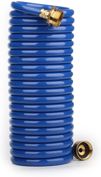 15FT Blue EVA Coil Garden Hose with Metal Fittings