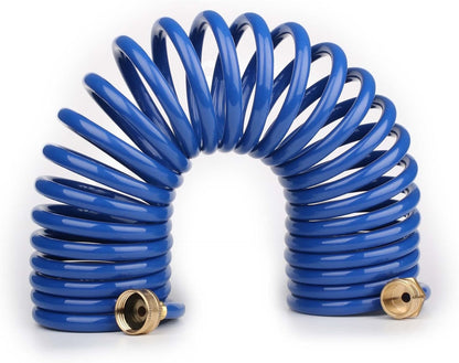 15FT Blue EVA Coil Garden Hose with Metal Fittings
