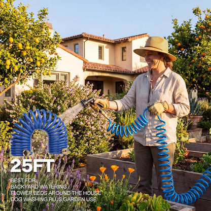 15FT Blue EVA Coil Garden Hose with Metal Fittings