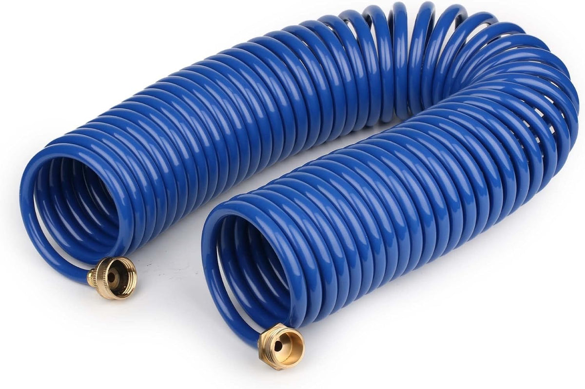 15FT Blue EVA Coil Garden Hose with Metal Fittings