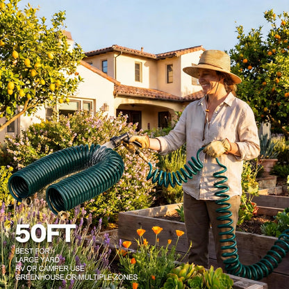 15FT Blue EVA Coil Garden Hose with Metal Fittings