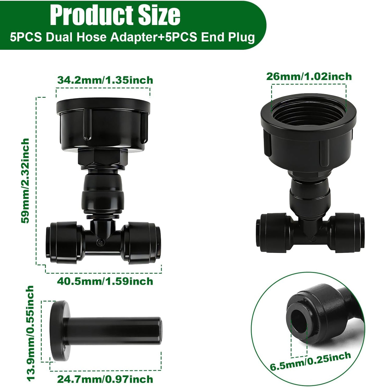 5Pack Push-to-Fit 3/4" to 1/4" Drip Irrigation Faucet Adapters