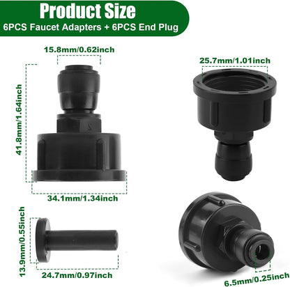 5Pack Push-to-Fit 3/4" to 1/4" Drip Irrigation Faucet Adapters