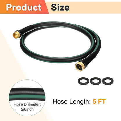 Garden Hose 5/8 Inch x 5 FT, Flexible PVC Leader Hose, Leakproof Water Hose with Swivel Handle, Male to Female Fittings, Burst 600 PSI [Black Green]