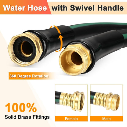 Garden Hose 5/8 Inch x 5 FT, Flexible PVC Leader Hose, Leakproof Water Hose with Swivel Handle, Male to Female Fittings, Burst 600 PSI [Black Green]