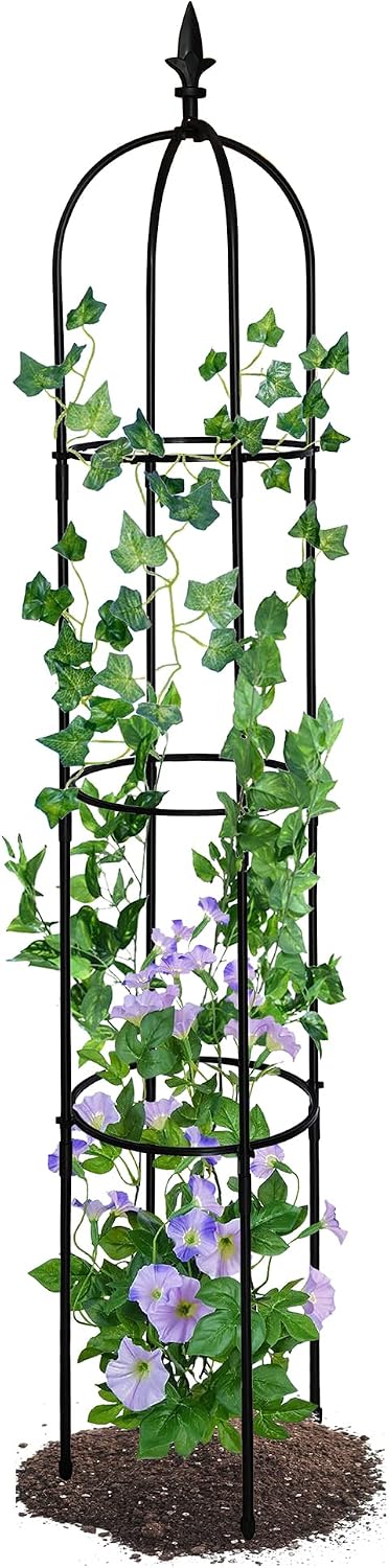 Garden Obelisk Trellis for Climbing Plants Outdoor 6 Ft Rose Bush Round Trellis for Pots Rustproof Metal Plant Flower Trellises for Clematis Vine Jasmine Support Outdoor Indoor