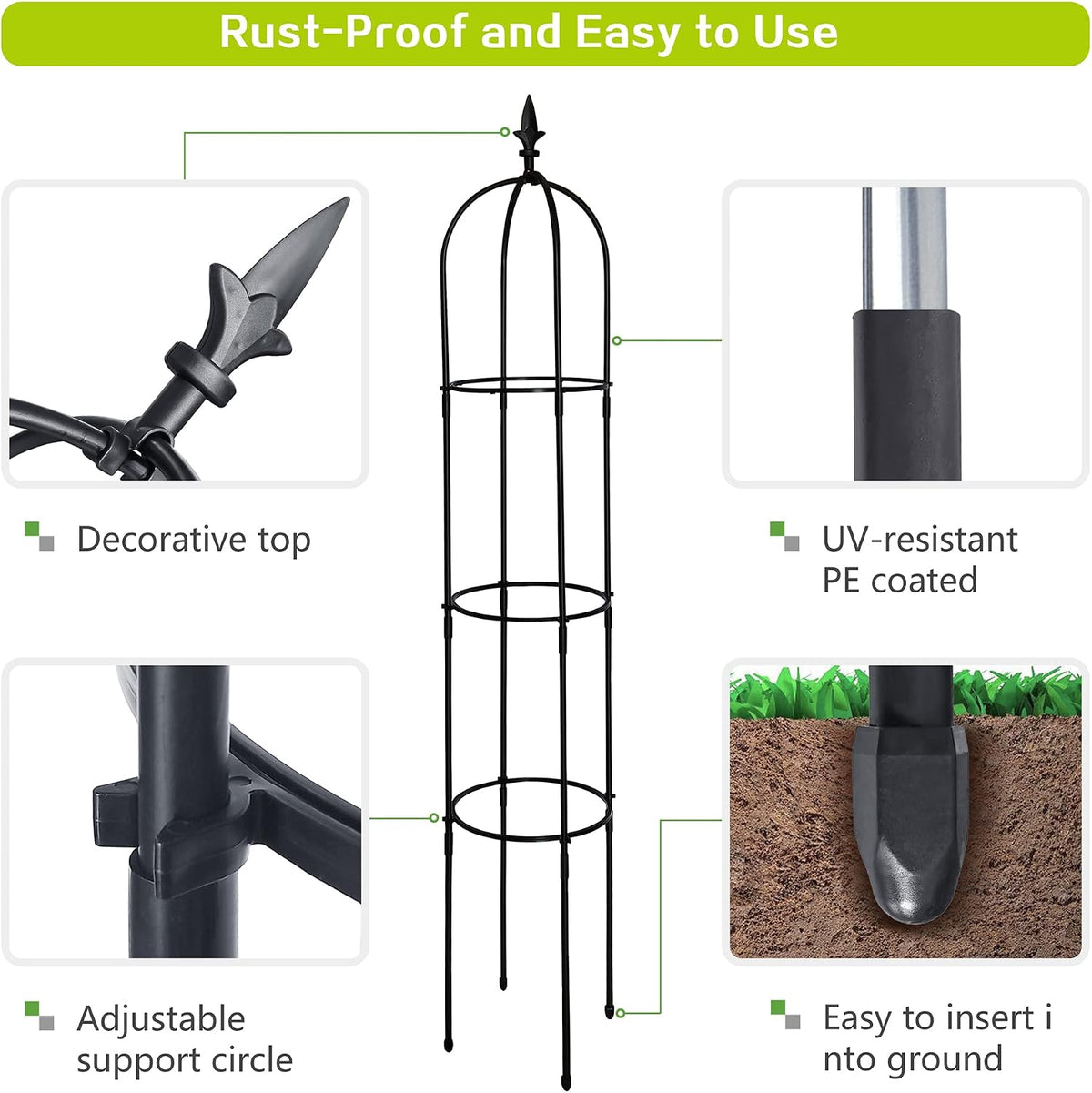 Garden Obelisk Trellis for Climbing Plants Outdoor 6 Ft Rose Bush Round Trellis for Pots Rustproof Metal Plant Flower Trellises for Clematis Vine Jasmine Support Outdoor Indoor