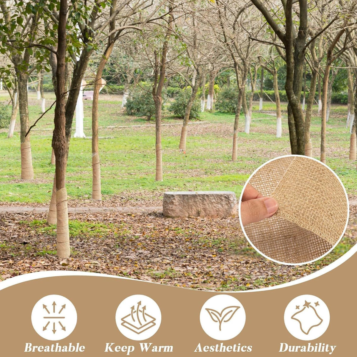 MAQIHAN Burlap Roll for Gardening - 7.8 x 118 Inch Tree Trunk Wrap, 2 Pack