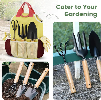 APSARAS USA Gardening Tools, Garden Tool Set, 10 Pieces Heavy Duty Sturdy Steel Gardening Tool Set with 600D Oxford Cloth Storage Tote Bag, Durable Supplies Kit Perfect Garden Gifts for Father