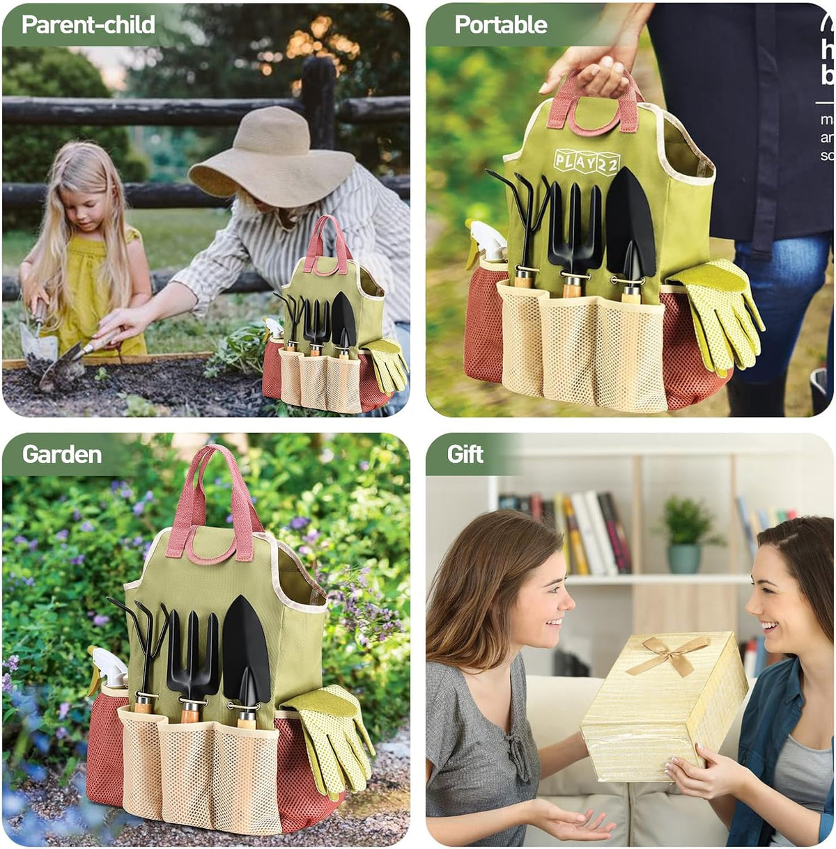 APSARAS USA Gardening Tools, Garden Tool Set, 10 Pieces Heavy Duty Sturdy Steel Gardening Tool Set with 600D Oxford Cloth Storage Tote Bag, Durable Supplies Kit Perfect Garden Gifts for Father