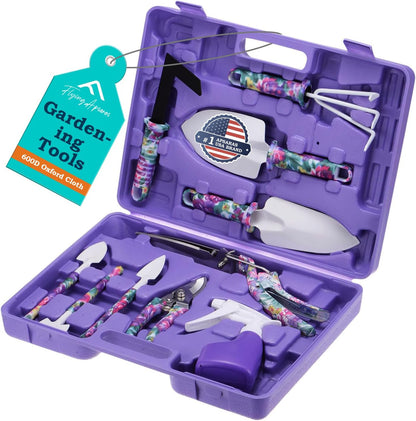 APSARAS USA Gardening Tools, Garden Tool Set, 10 Pieces Heavy Duty Sturdy Steel Gardening Tool Set with 600D Oxford Cloth Storage Tote Bag, Durable Supplies Kit Perfect Garden Gifts for Father