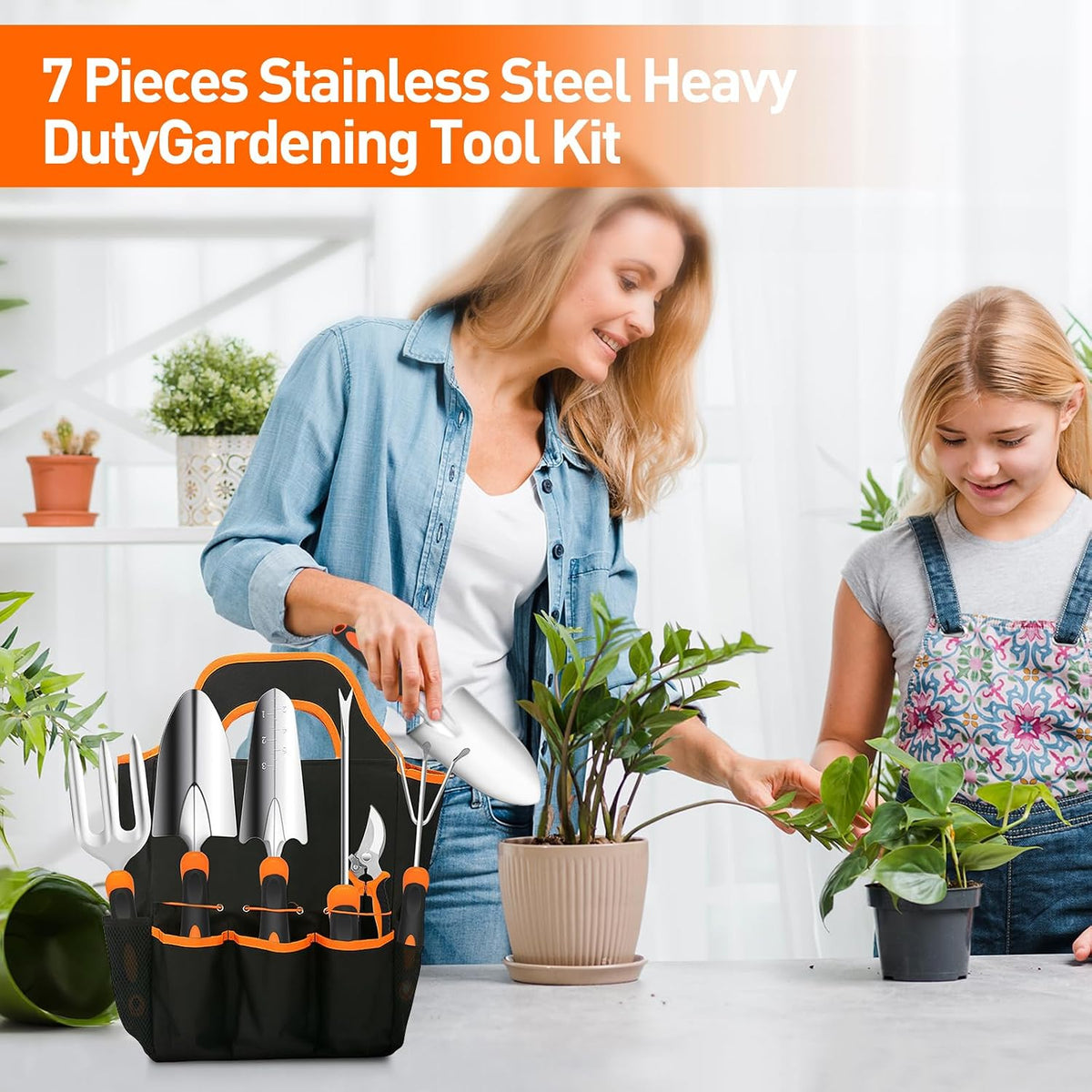 APSARAS USA Gardening Tools, Garden Tool Set, 10 Pieces Heavy Duty Sturdy Steel Gardening Tool Set with 600D Oxford Cloth Storage Tote Bag, Durable Supplies Kit Perfect Garden Gifts for Father
