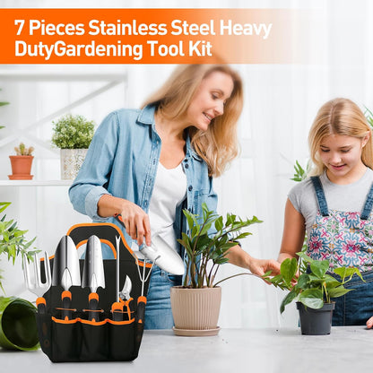 APSARAS USA Gardening Tools, Garden Tool Set, 10 Pieces Heavy Duty Sturdy Steel Gardening Tool Set with 600D Oxford Cloth Storage Tote Bag, Durable Supplies Kit Perfect Garden Gifts for Father