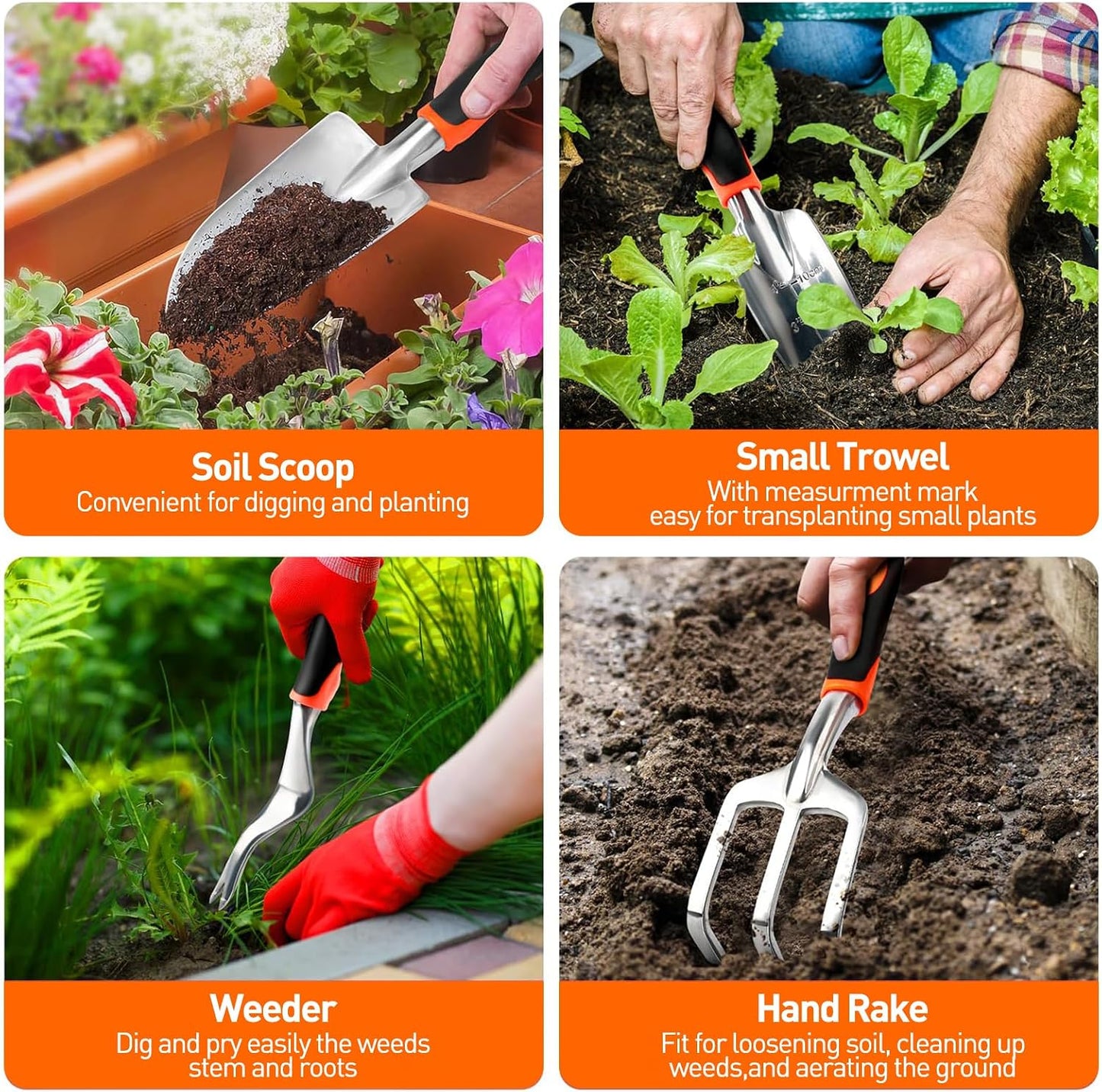APSARAS USA Gardening Tools, Garden Tool Set, 10 Pieces Heavy Duty Sturdy Steel Gardening Tool Set with 600D Oxford Cloth Storage Tote Bag, Durable Supplies Kit Perfect Garden Gifts for Father