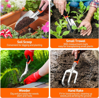 APSARAS USA Gardening Tools, Garden Tool Set, 10 Pieces Heavy Duty Sturdy Steel Gardening Tool Set with 600D Oxford Cloth Storage Tote Bag, Durable Supplies Kit Perfect Garden Gifts for Father