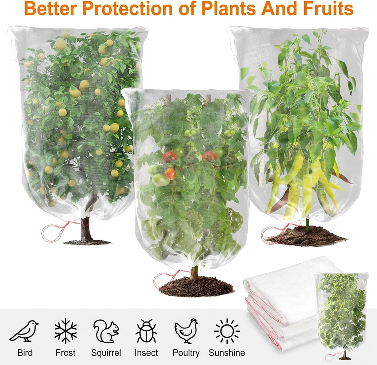 Bird Netting for Garden Protection - 3 PCS Blueberry Bush Netting, 2.3 x 3.3 FT