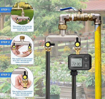 2 Way Heavy Duty Faucet Splitter, Two Way Hose Splitter Brass Tee Valve with Handle 3/4" Garden Hose Connector Dual Outlet, Spigot Splitter 2 Way for Home, Yard, Washing Machine, Garden Hoses