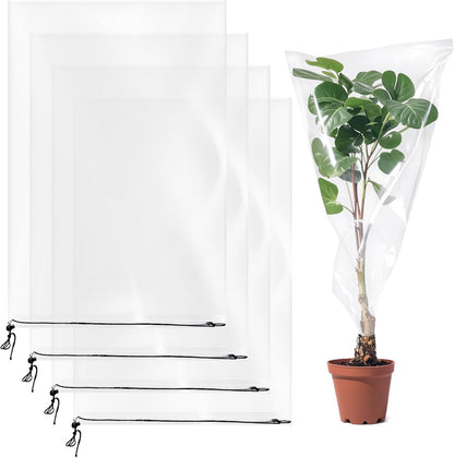 4 PCS 39.4" x59" Winter Plant Film Covers with Drawstring