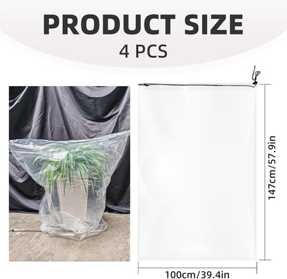 4 PCS 39.4" x59" Winter Plant Film Covers with Drawstring