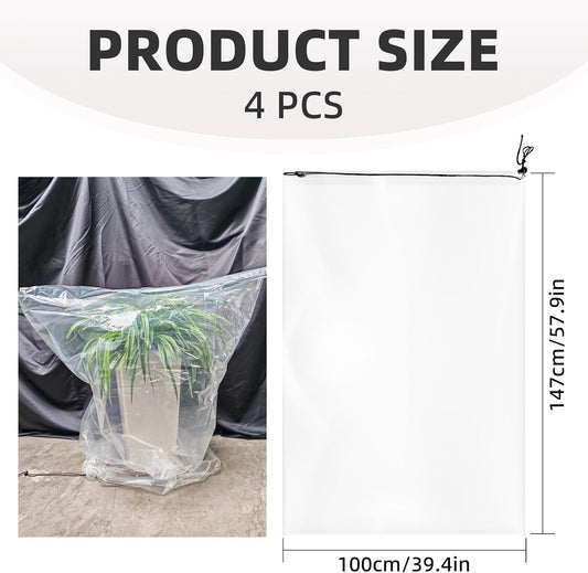 4 PCS 39.4" x59" Winter Plant Film Covers with Drawstring