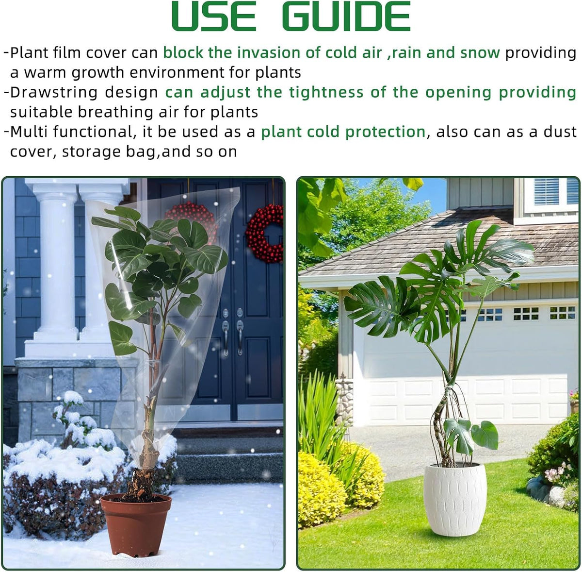 4 PCS 39.4" x59" Winter Plant Film Covers with Drawstring