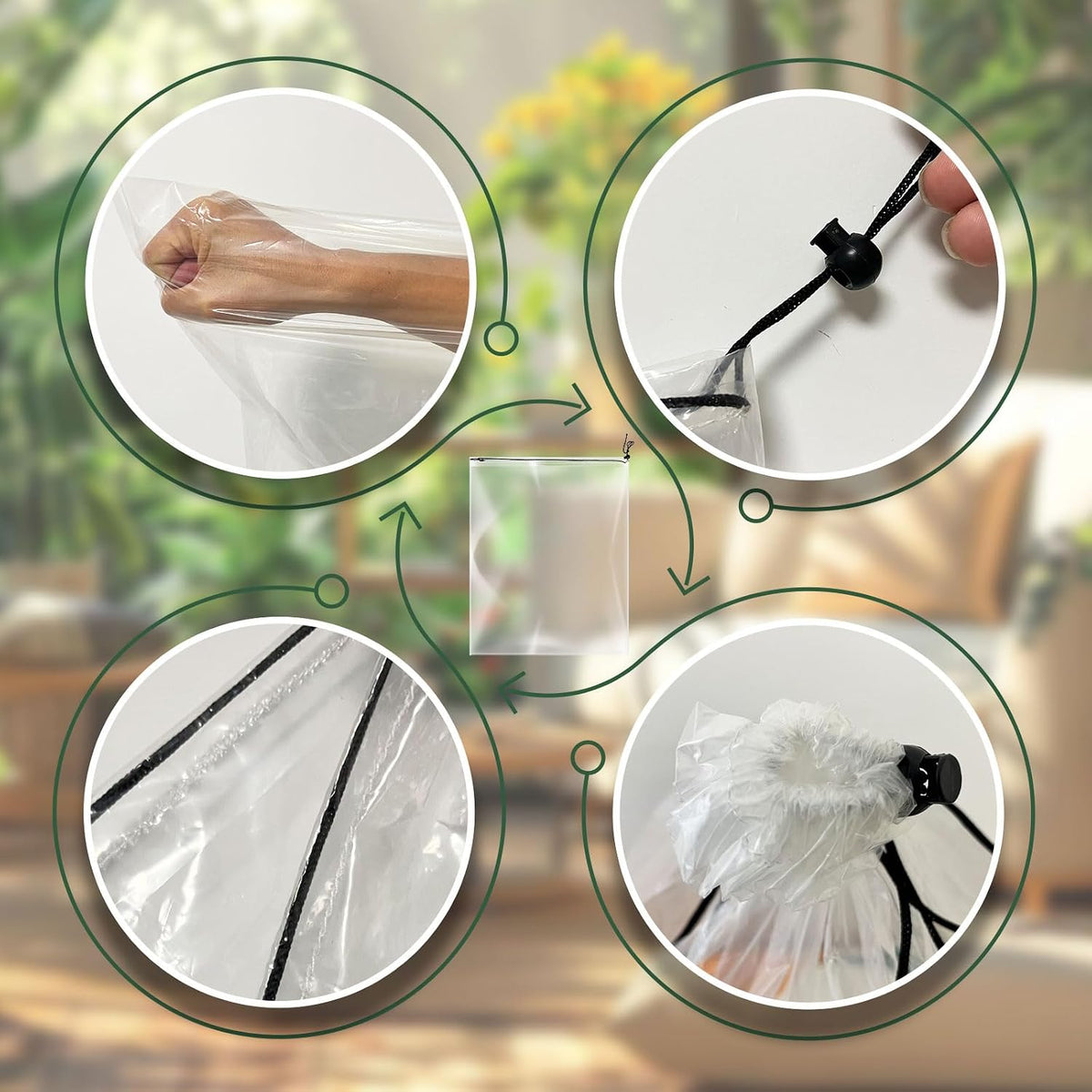 4 PCS 39.4" x59" Winter Plant Film Covers with Drawstring