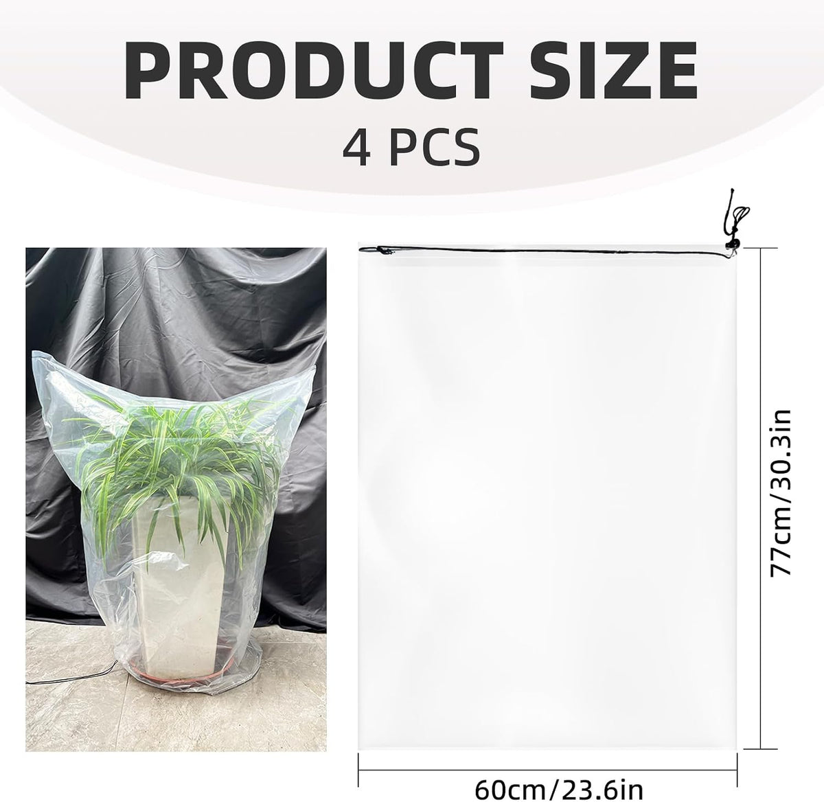 4 PCS 39.4" x59" Winter Plant Film Covers with Drawstring