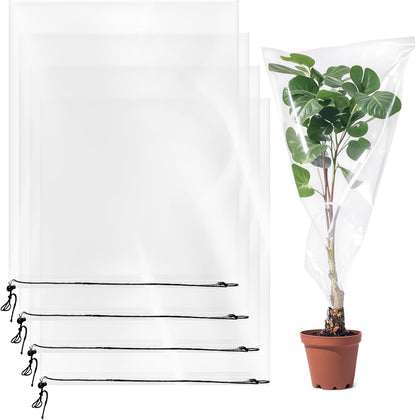 4 PCS 39.4" x59" Winter Plant Film Covers with Drawstring
