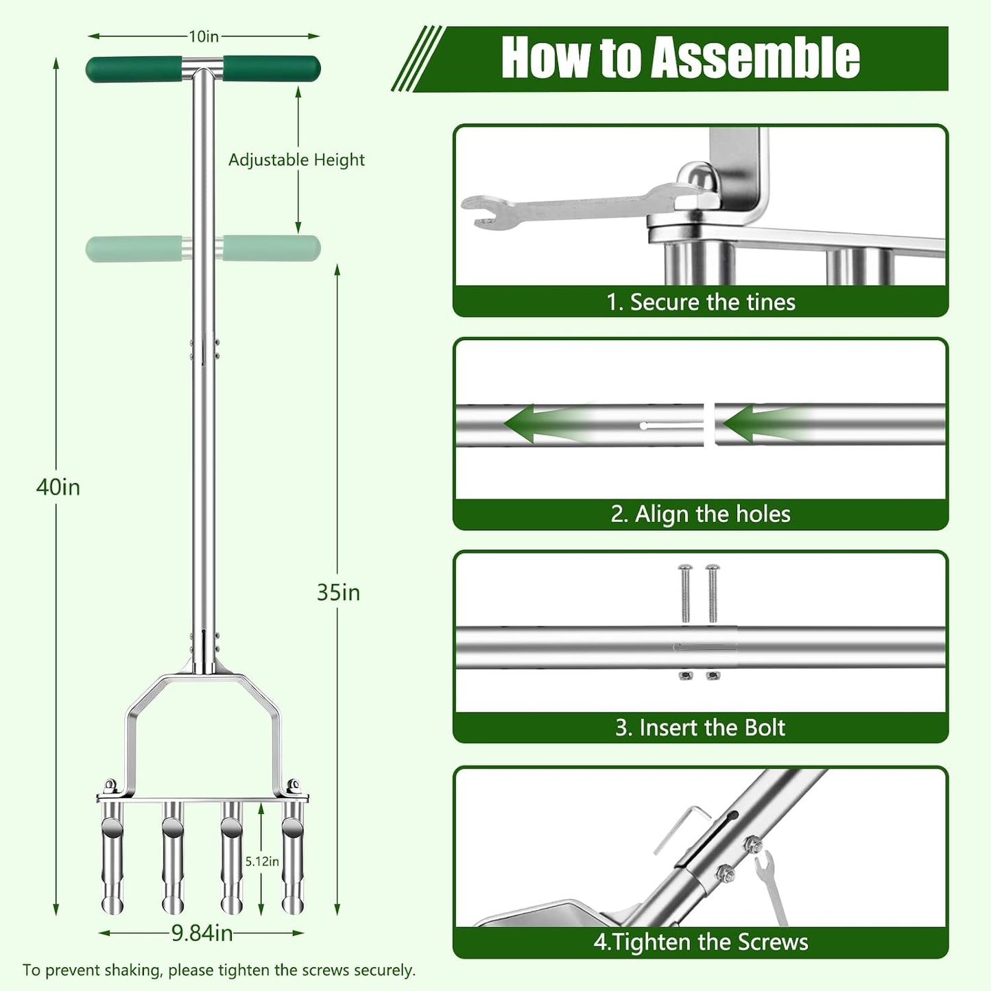 Stainless Steel Aerator Lawn Tool, Manual Core Aerator with 4 Hollow Tines