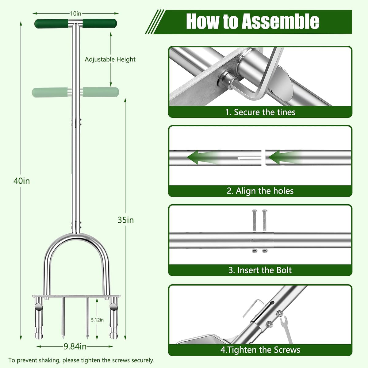 Stainless Steel Aerator Lawn Tool, Manual Core Aerator with 4 Hollow Tines